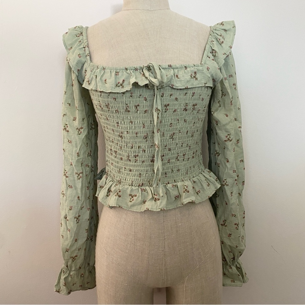 Forever 21 Green Floral Smocked Blouse